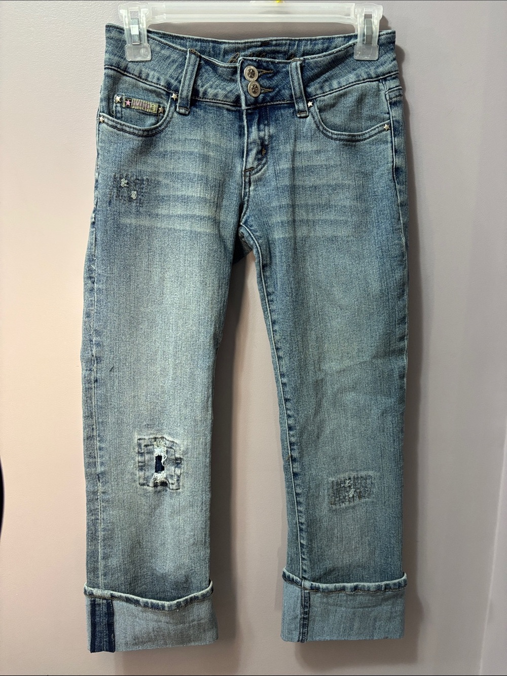 Vintage Bubblegum Light Wash Distressed Capri Jeans Cropped Denim Y2K Size 1/2